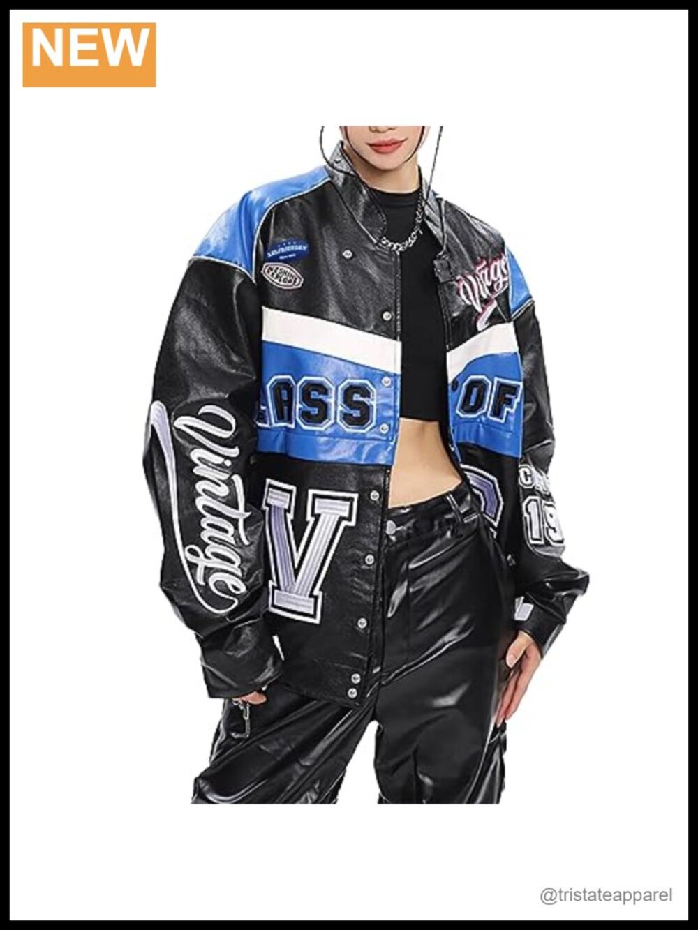 Faux Leather Racing Jacket Oversized Detachable Y2K Streetwear